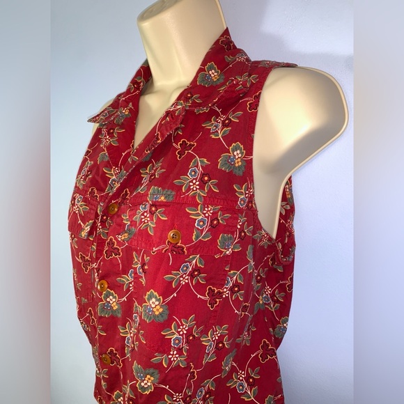 Ralph Lauren Country red Floral collared button Down sleeveless Shirt vintage L - Picture 3 of 7